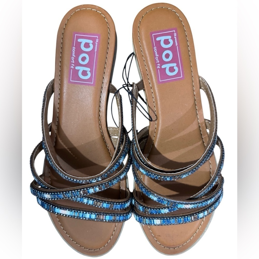 Pop Euphoric Sandals with Interwoven Straps Embellished with Blue Crystals W/10
